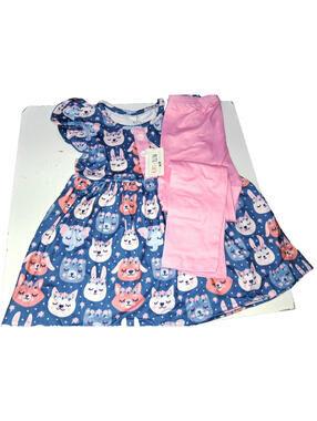 NWT PETE & LUCY SIZE 5 ANIMAL FRIENDS 2 PC PANTS DRESS TOP BABY GIRL SET